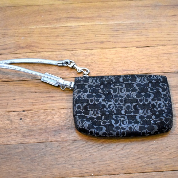 Coach Fabric Black and Silver Wristlet